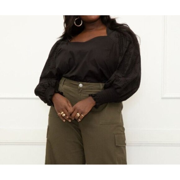 ELOQUII Elements Women's Plus Size Eyelet Puff Sleeve Top Size 24 - Picture 1 of 12